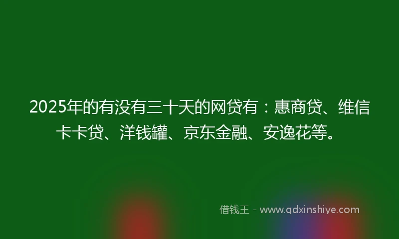 2025年的有没有三十天的网贷有：惠商贷、维信卡卡贷、洋钱罐、京东金融、安逸花等。