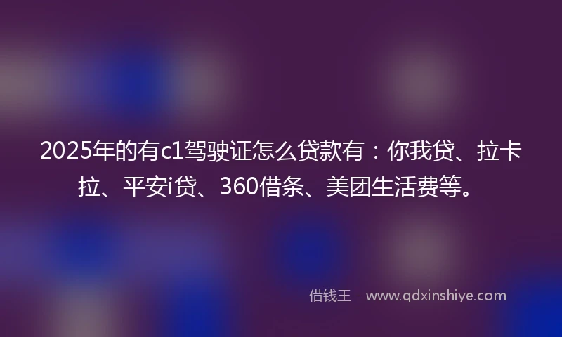 2025年的有c1驾驶证怎么贷款有:你我贷、拉卡拉、平安i贷、360借条、美团生活费等。
