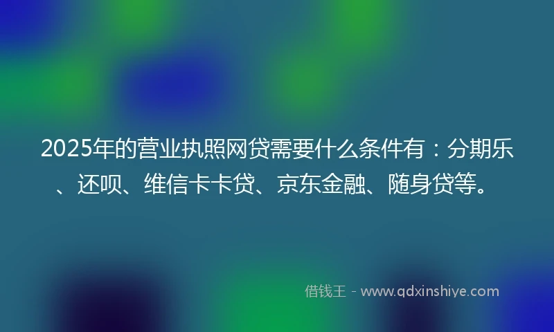 2025年的营业执照网贷需要什么条件有：分期乐、还呗、维信卡卡贷、京东金融、随身贷等。