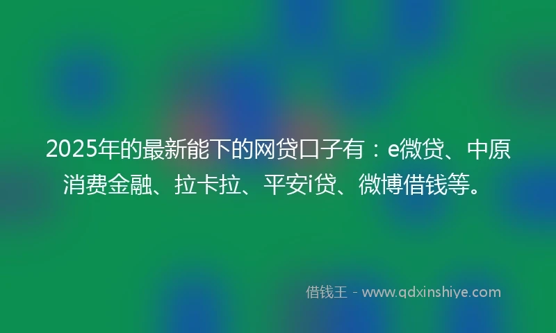 2025年的最新能下的网贷口子有：e微贷、中原消费金融、拉卡拉、平安i贷、微博借钱等。