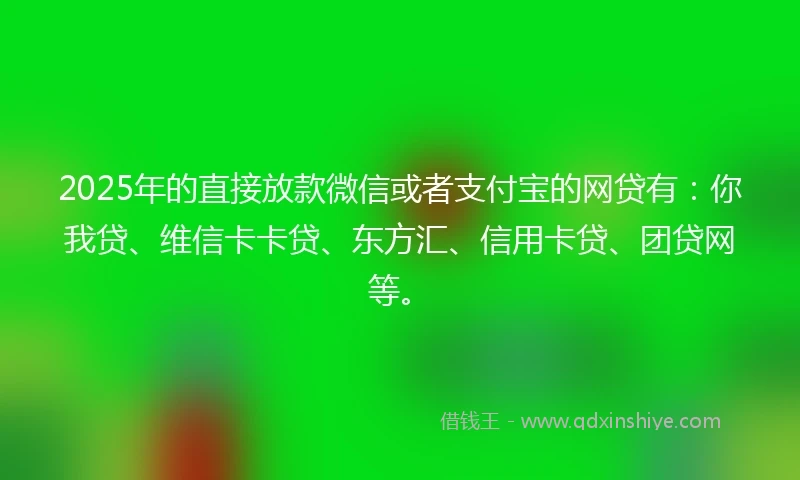 2025年的直接放款微信或者支付宝的网贷有：你我贷、维信卡卡贷、东方汇、信用卡贷、团贷网等。