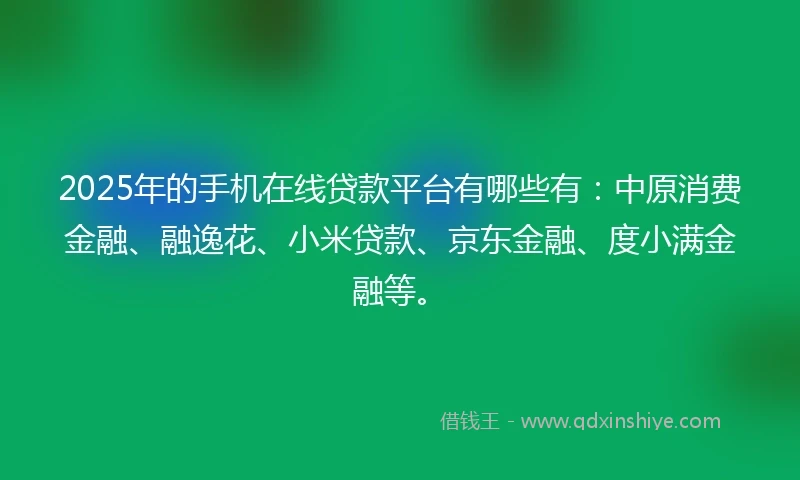 2025年的手机在线贷款平台有哪些有：中原消费金融、融逸花、小米贷款、京东金融、度小满金融等。