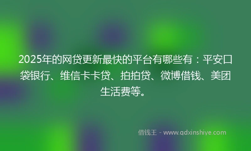 2025年的网贷更新最快的平台有哪些有:平安口袋银行、维信卡卡贷、拍拍贷、微博借钱、美团生活费等。