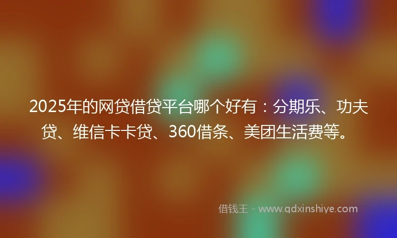 2025年的网贷借贷平台哪个好有：分期乐、功夫贷、维信卡卡贷、360借条、美团生活费等。