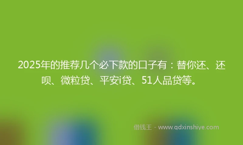 2025年的推荐几个必下款的口子有：替你还、还呗、微粒贷、平安i贷、51人品贷等。