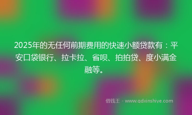 2025年的无任何前期费用的快速小额贷款有：平安口袋银行、拉卡拉、省呗、拍拍贷、度小满金融等。