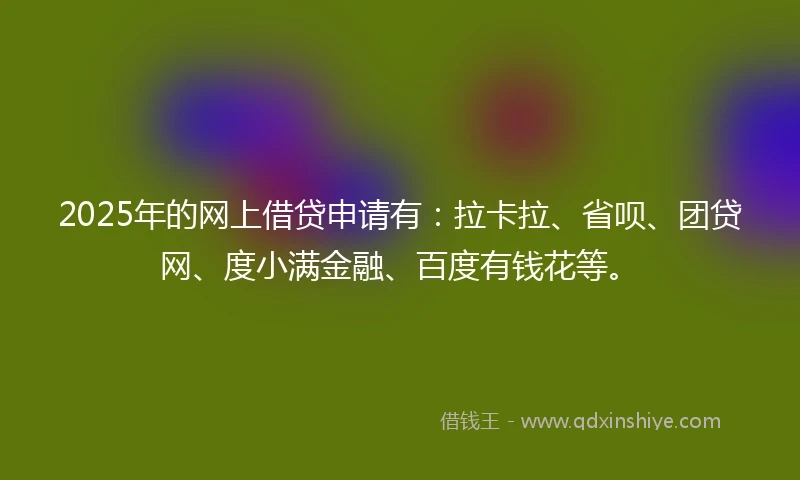 2025年的网上借贷申请有：拉卡拉、省呗、团贷网、度小满金融、百度有钱花等。