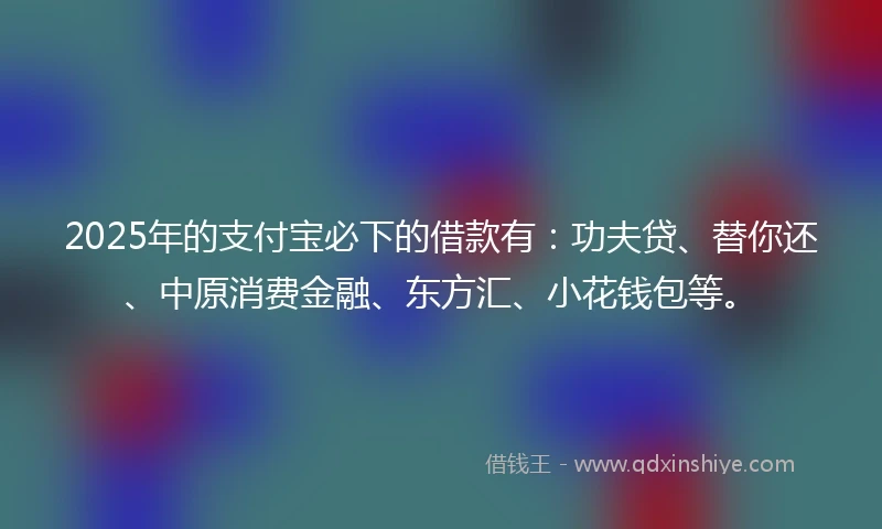 2025年的支付宝必下的借款有：功夫贷、替你还、中原消费金融、东方汇、小花钱包等。