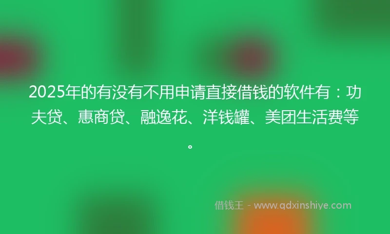 2025年的有没有不用申请直接借钱的软件有：功夫贷、惠商贷、融逸花、洋钱罐、美团生活费等。
