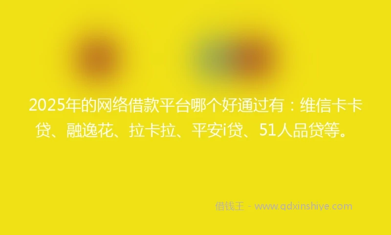 2025年的网络借款平台哪个好通过有：维信卡卡贷、融逸花、拉卡拉、平安i贷、51人品贷等。