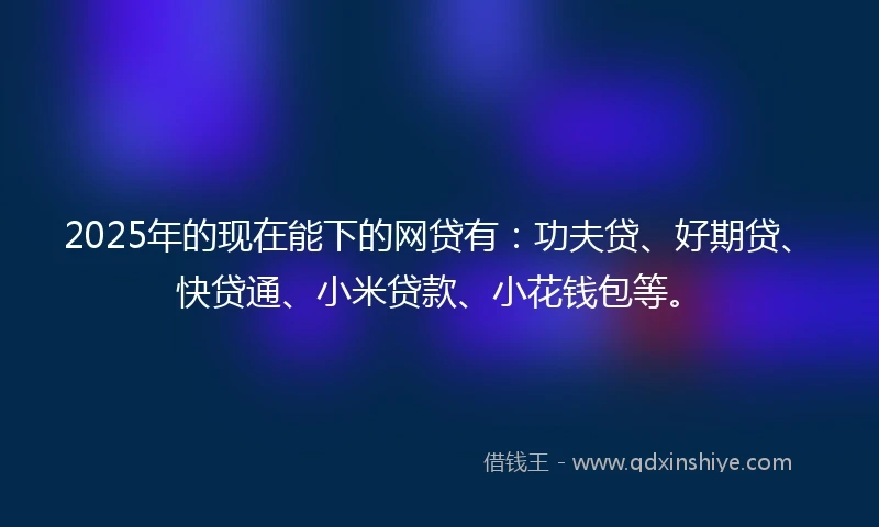 2025年的现在能下的网贷有:功夫贷、好期贷、快贷通、小米贷款、小花钱包等。
