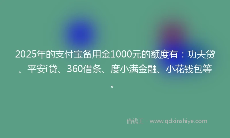 2025年的支付宝备用金1000元的额度有：功夫贷、平安i贷、360借条、度小满金融、小花钱包等。