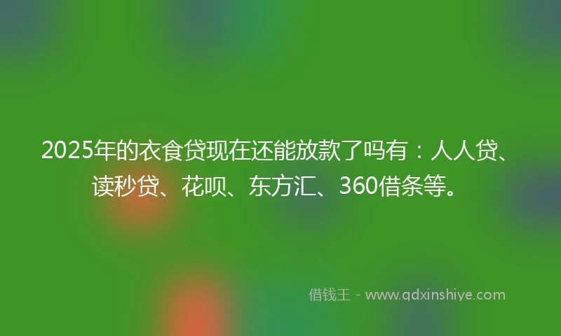 2025年的衣食贷现在还能放款了吗有：人人贷、读秒贷、花呗、东方汇、360借条等。