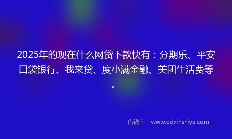 2025年的现在什么网贷下款快有：分期乐、平安口袋银行、我来贷、度小满金融、美团生活费等。