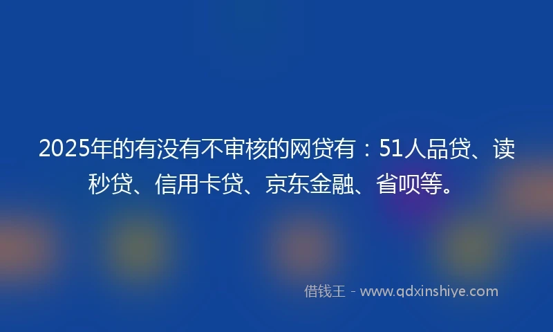 2025年的有没有不审核的网贷有：51人品贷、读秒贷、信用卡贷、京东金融、省呗等。