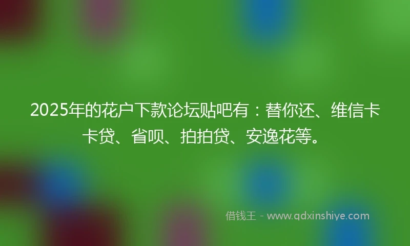 2025年的花户下款论坛贴吧有：替你还、维信卡卡贷、省呗、拍拍贷、安逸花等。