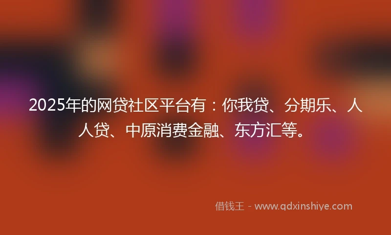 2025年的网贷社区平台有：你我贷、分期乐、人人贷、中原消费金融、东方汇等。