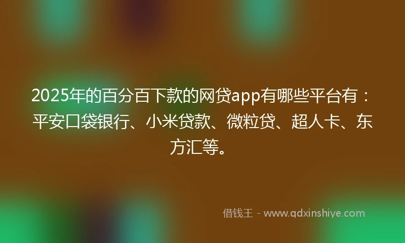 2025年的百分百下款的网贷app有哪些平台有：平安口袋银行、小米贷款、微粒贷、超人卡、东方汇等。