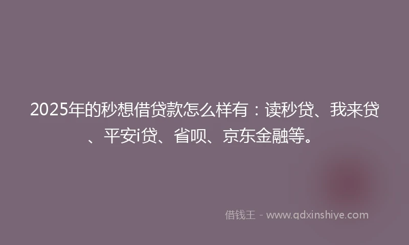 2025年的秒想借贷款怎么样有：读秒贷、我来贷、平安i贷、省呗、京东金融等。