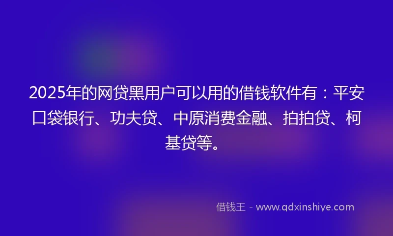 2025年的网贷黑用户可以用的借钱软件有：平安口袋银行、功夫贷、中原消费金融、拍拍贷、柯基贷等。