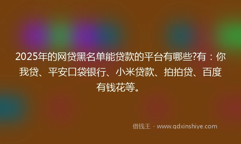 2025年的网贷黑名单能贷款的平台有哪些?有：你我贷、平安口袋银行、小米贷款、拍拍贷、百度有钱花等。