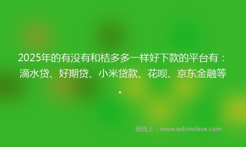2025年的有没有和桔多多一样好下款的平台有:滴水贷、好期贷、小米贷款、花呗、京东金融等。