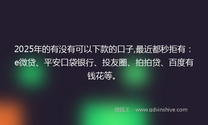 2025年的有没有可以下款的口子,最近都秒拒有：e微贷、平安口袋银行、投友圈、拍拍贷、百度有钱花等。