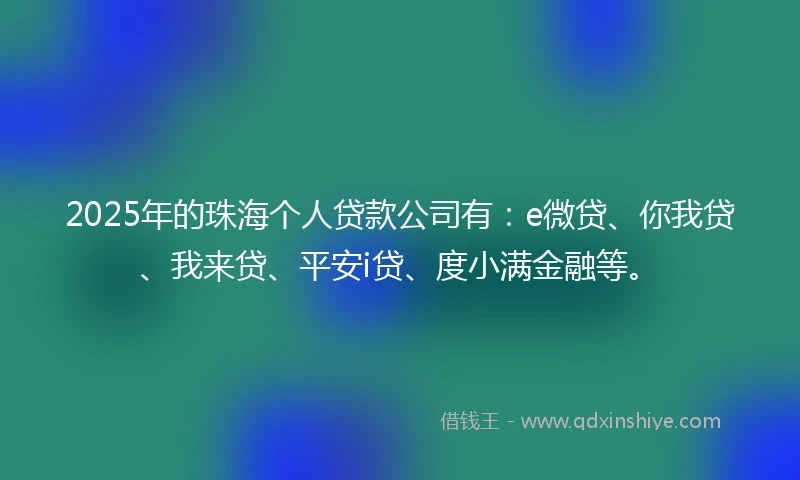 2025年的珠海个人贷款公司有：e微贷、你我贷、我来贷、平安i贷、度小满金融等。