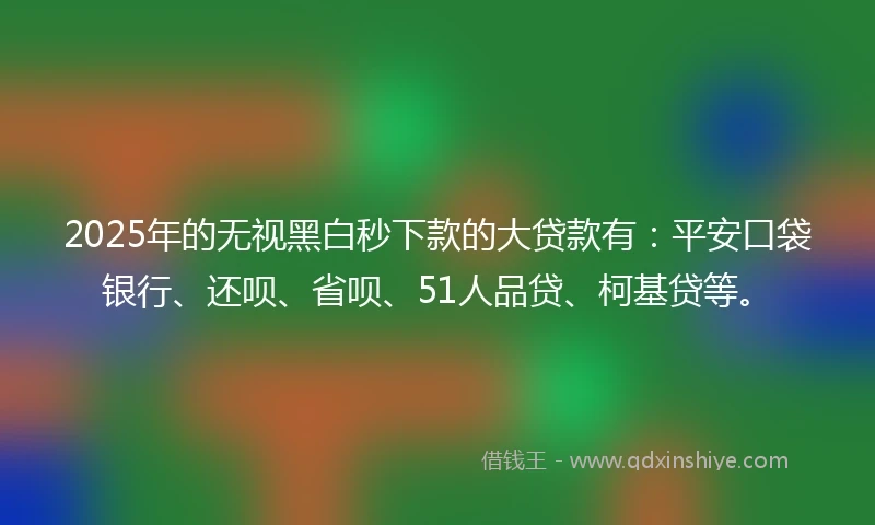 2025年的无视黑白秒下款的大贷款有：平安口袋银行、还呗、省呗、51人品贷、柯基贷等。