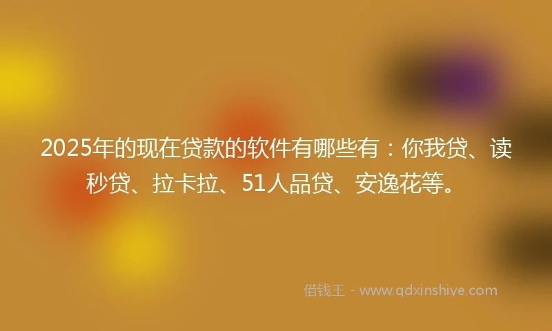 2025年的现在贷款的软件有哪些有：你我贷、读秒贷、拉卡拉、51人品贷、安逸花等。