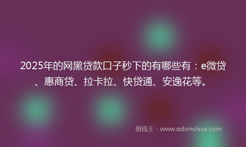 2025年的网黑贷款口子秒下的有哪些有：e微贷、惠商贷、拉卡拉、快贷通、安逸花等。