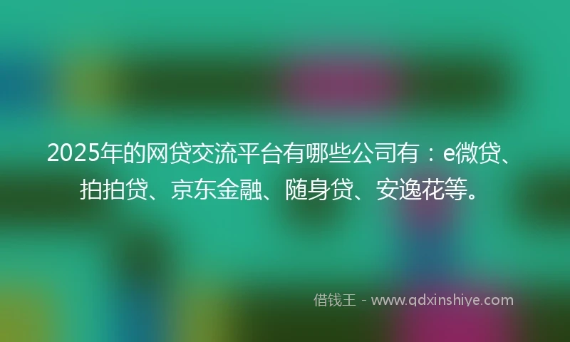 2025年的网贷交流平台有哪些公司有：e微贷、拍拍贷、京东金融、随身贷、安逸花等。