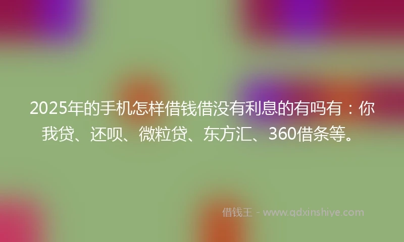 2025年的手机怎样借钱借没有利息的有吗有：你我贷、还呗、微粒贷、东方汇、360借条等。