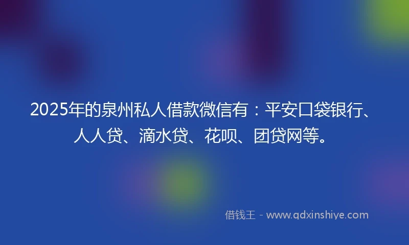 2025年的泉州私人借款微信有：平安口袋银行、人人贷、滴水贷、花呗、团贷网等。