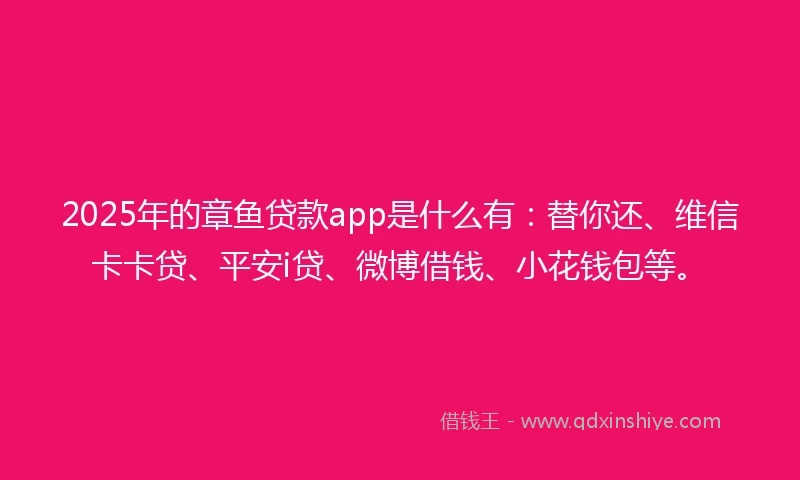 2025年的章鱼贷款app是什么有：替你还、维信卡卡贷、平安i贷、微博借钱、小花钱包等。