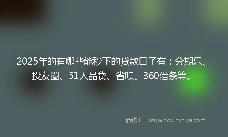 2025年的有哪些能秒下的贷款口子有：分期乐、投友圈、51人品贷、省呗、360借条等。