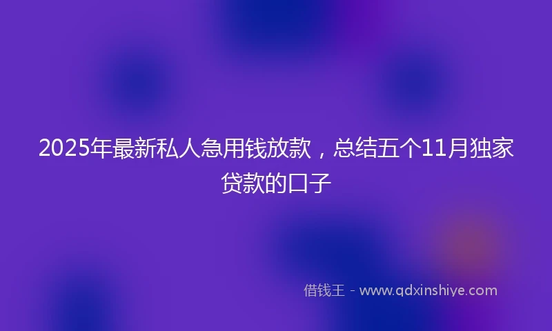 2025年最新私人急用钱放款，总结五个11月独家贷款的口子
