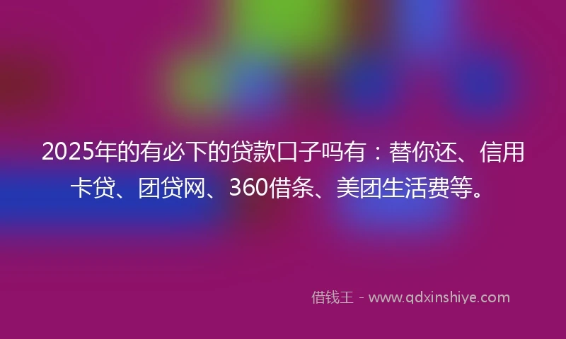 2025年的有必下的贷款口子吗有：替你还、信用卡贷、团贷网、360借条、美团生活费等。