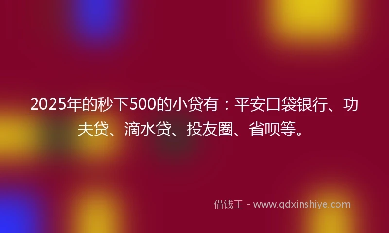2025年的秒下500的小贷有：平安口袋银行、功夫贷、滴水贷、投友圈、省呗等。