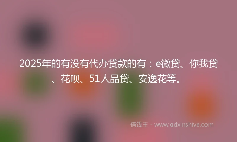 2025年的有没有代办贷款的有：e微贷、你我贷、花呗、51人品贷、安逸花等。