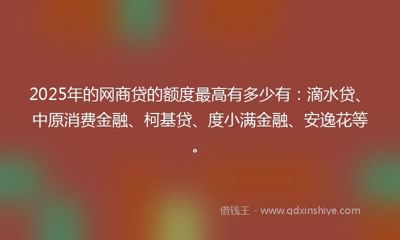 2025年的网商贷的额度最高有多少有：滴水贷、中原消费金融、柯基贷、度小满金融、安逸花等。