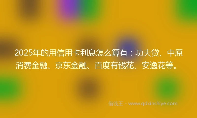 2025年的用信用卡利息怎么算有：功夫贷、中原消费金融、京东金融、百度有钱花、安逸花等。