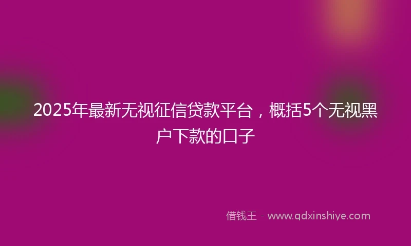 2025年最新无视征信贷款平台，概括5个无视黑户下款的口子