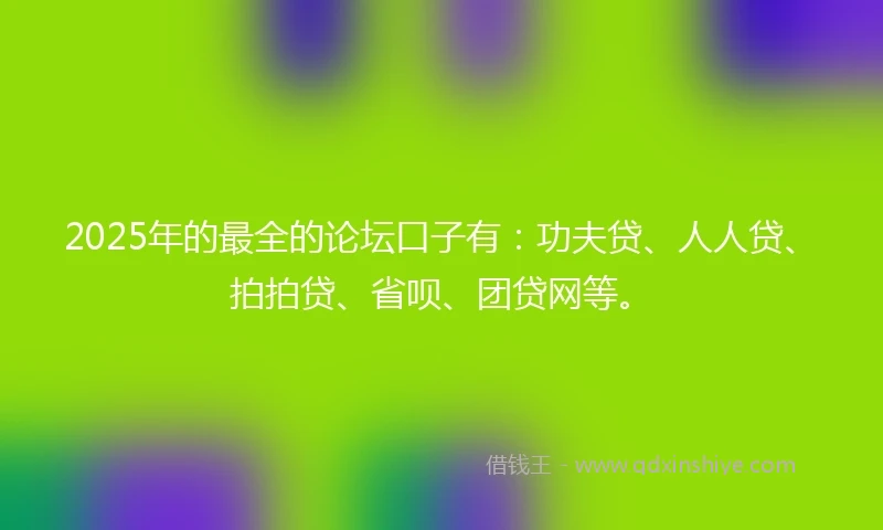 2025年的最全的论坛口子有：功夫贷、人人贷、拍拍贷、省呗、团贷网等。