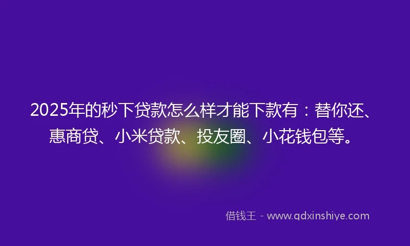 2025年的秒下贷款怎么样才能下款有：替你还、惠商贷、小米贷款、投友圈、小花钱包等。