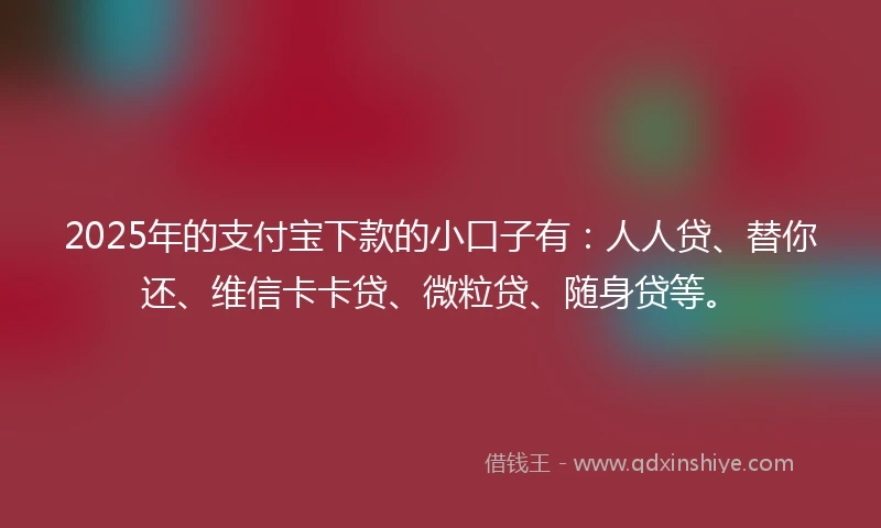 2025年的支付宝下款的小口子有：人人贷、替你还、维信卡卡贷、微粒贷、随身贷等。