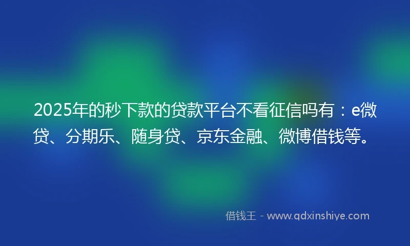 2025年的秒下款的贷款平台不看征信吗有：e微贷、分期乐、随身贷、京东金融、微博借钱等。
