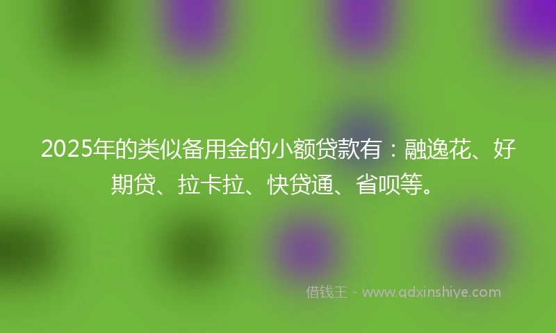 2025年的类似备用金的小额贷款有：融逸花、好期贷、拉卡拉、快贷通、省呗等。