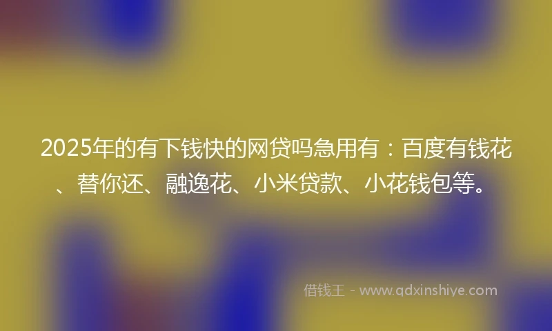 2025年的有下钱快的网贷吗急用有：百度有钱花、替你还、融逸花、小米贷款、小花钱包等。