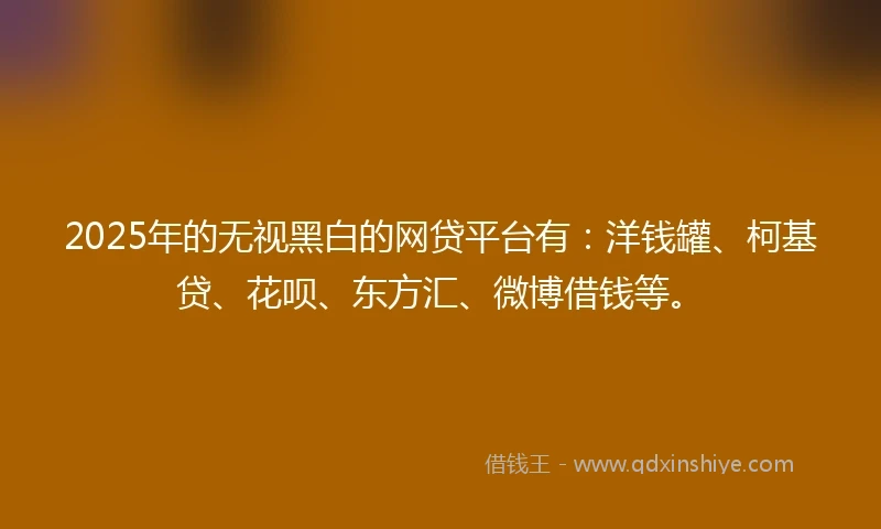 2025年的无视黑白的网贷平台有：洋钱罐、柯基贷、花呗、东方汇、微博借钱等。